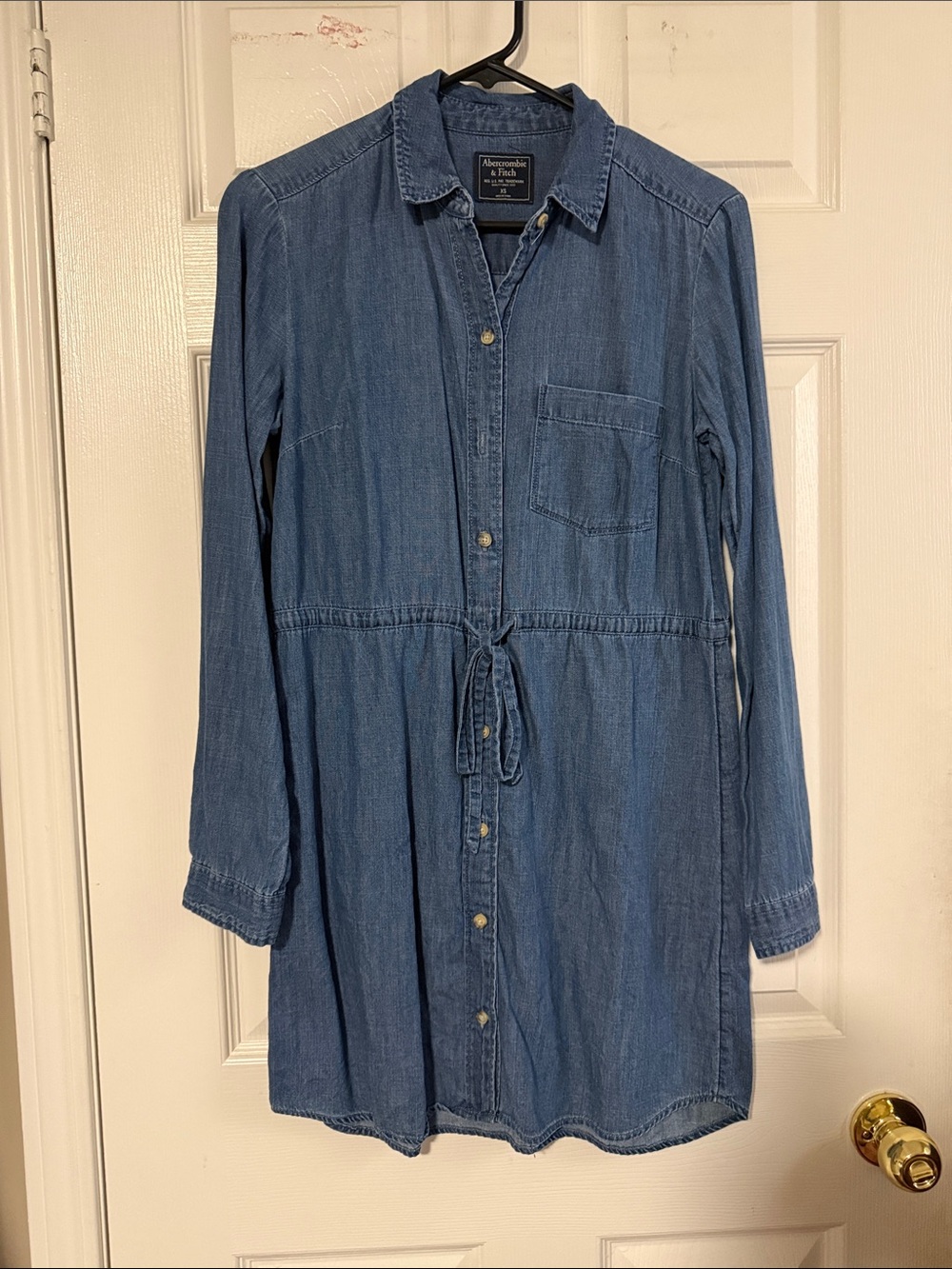 Abercrombie & Fitch Denim Button-Front Long Sleeve Dress - Blue